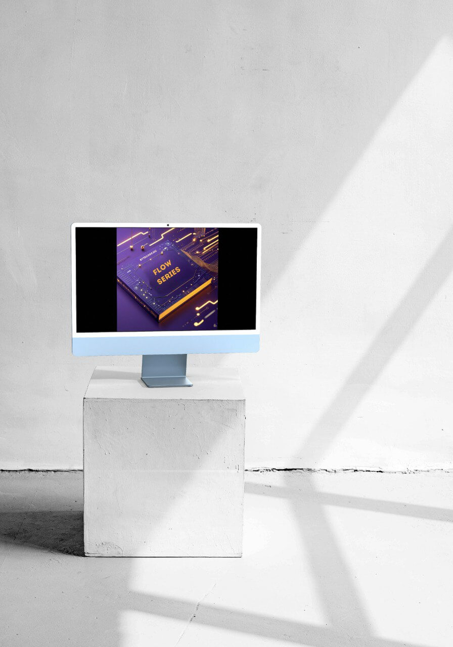 Digital display on a stand with a white background