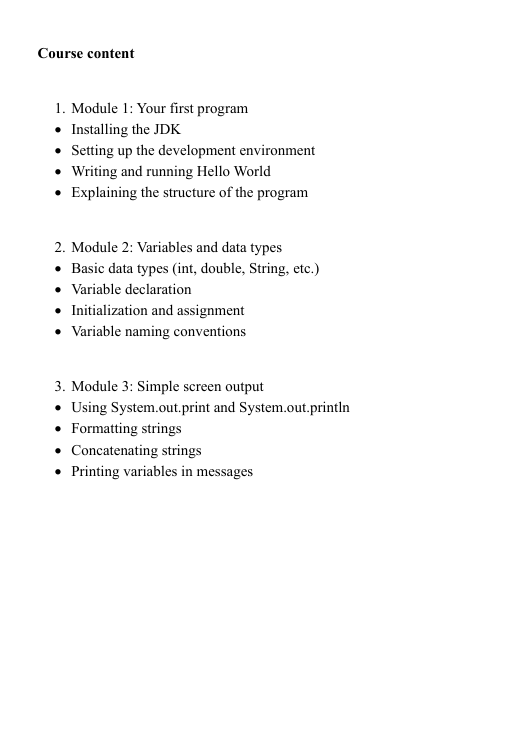 Text document with an introduction to a course on course structure, featuring the Free Pack curriculum.