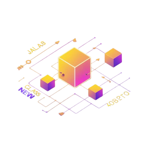 Colorful geometric blocks with lines and text on a white background