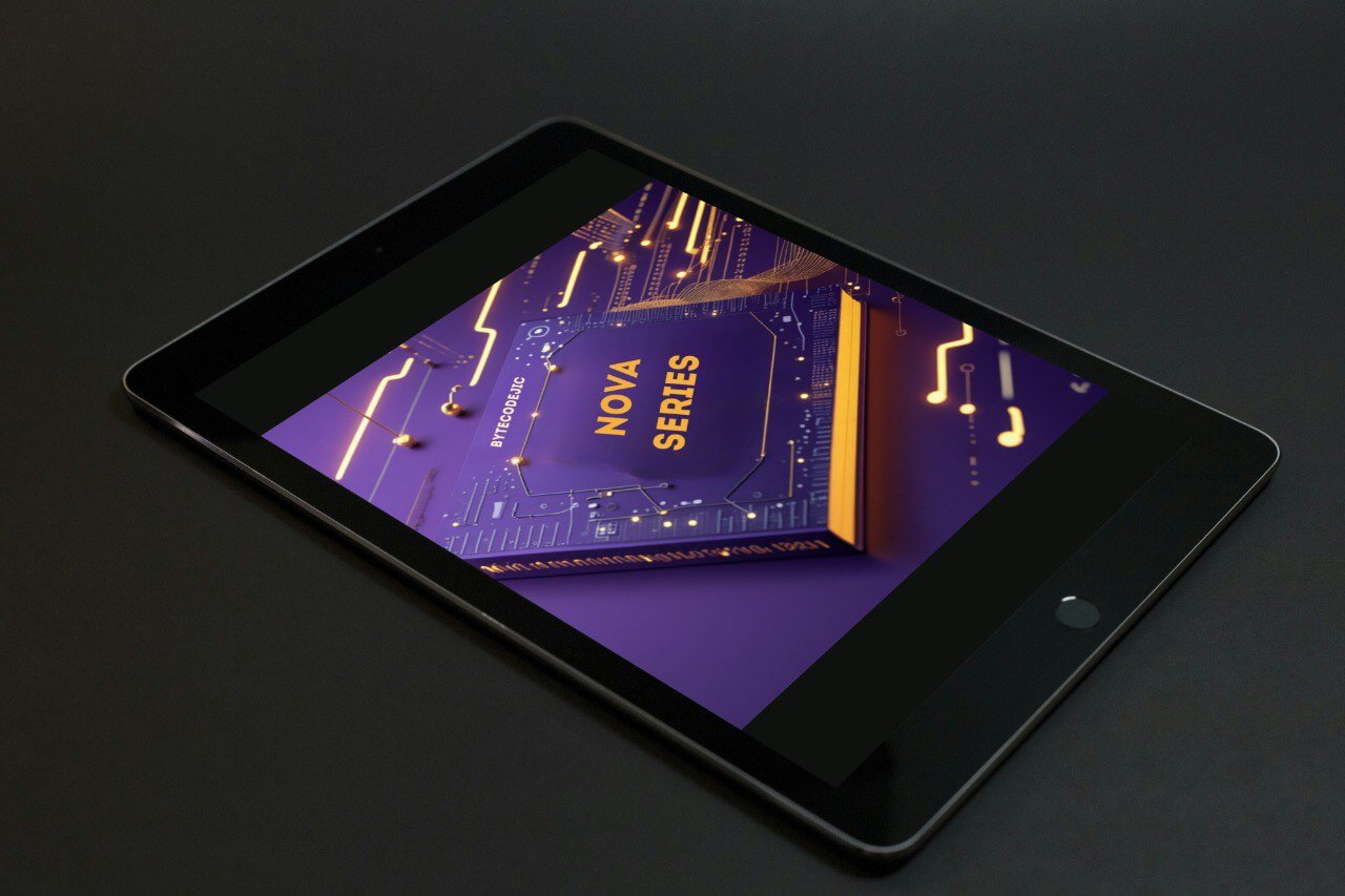 Tablet displaying a Nova Series course on a dark background