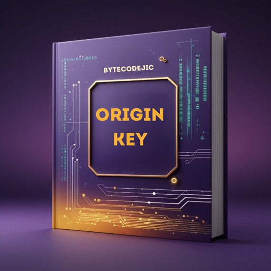 Book titled 'ORIGIN KEY' by BytecodeJIC on a purple background